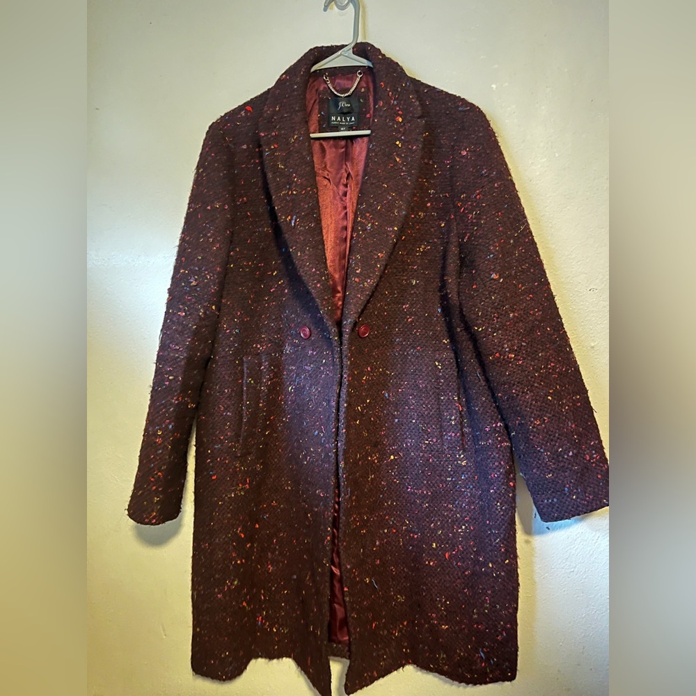 J. Crew Women's Maroon Flecked Wool Tweed Pea Coat